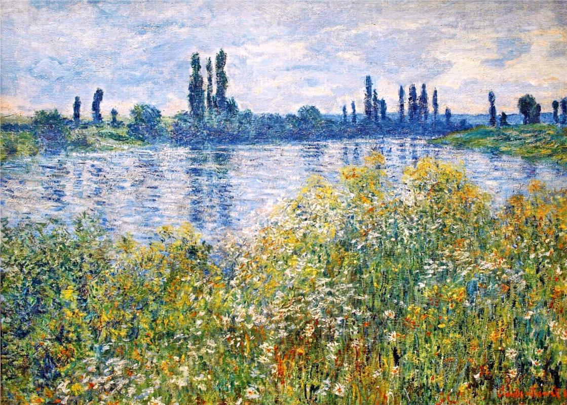 Flowers on the Banks of Seine near Vetheuil - Claude Monet Paintings